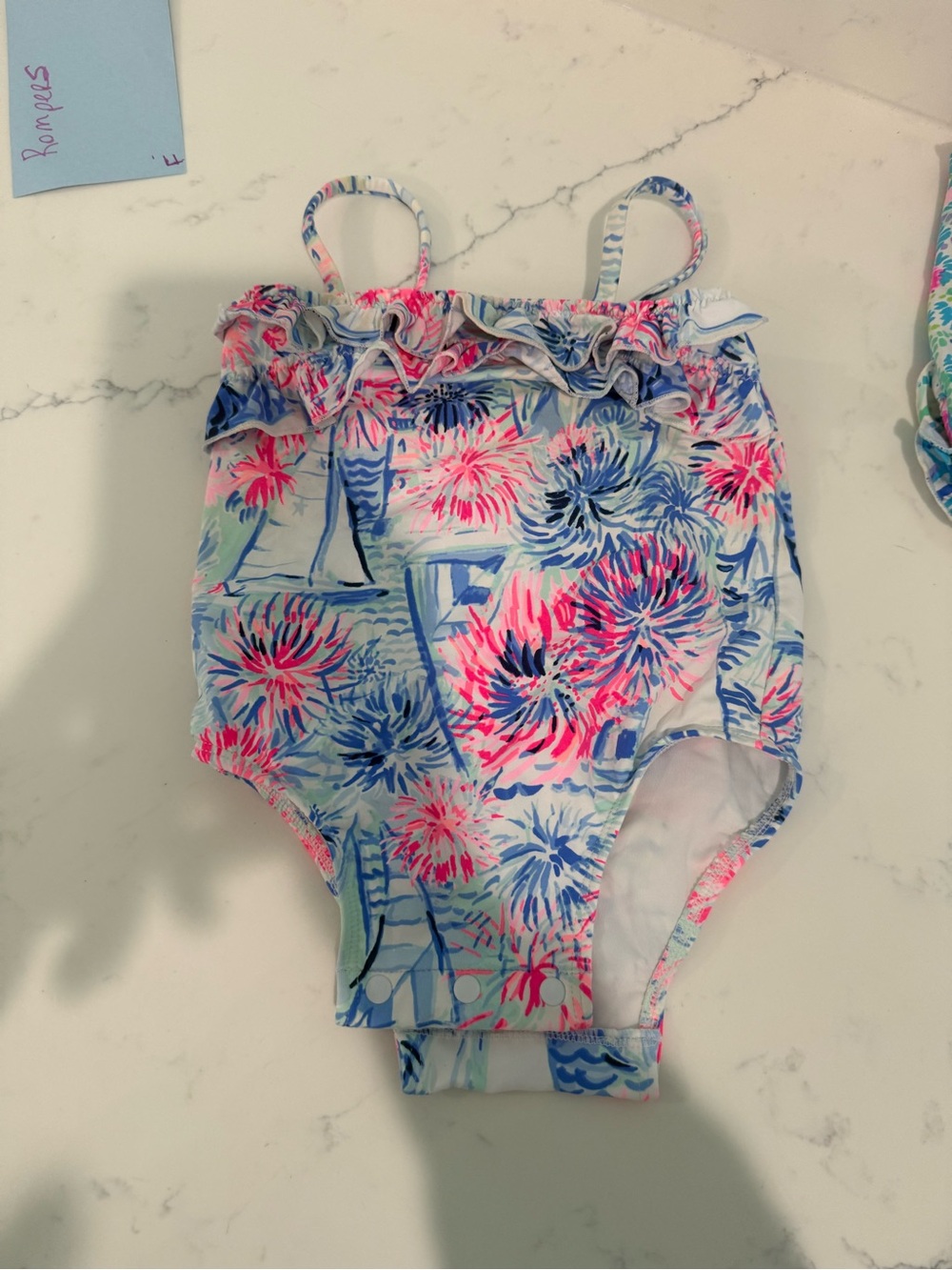 Lilly Pulitzer Swim Suit 3-6 month- Bright Pink, Blue, Red, White patriotic